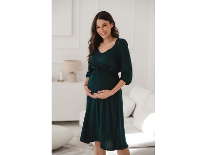 Těhotenské a kojící šaty Lovely Dress Midi, 3 4 rukáv, tmavě zelená