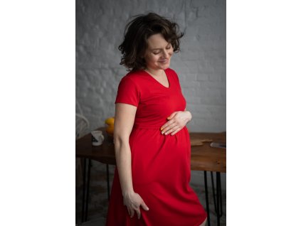 Těhotenské a kojící šaty s krátkým rukávem, červená