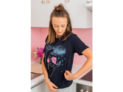 Halenka na kojení s krátkým rukávem, tmavě modrý vzor