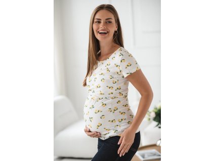 Bluzka ciążowa i do karmienia Milk Shirt krótki rękaw w cytrynki (Velikost XS)