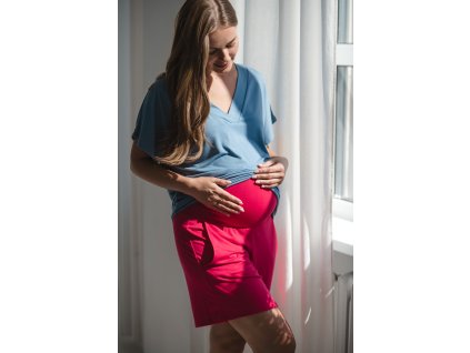 Bambusové těhotenské pyžamové kalhoty krátké Moon, malinová