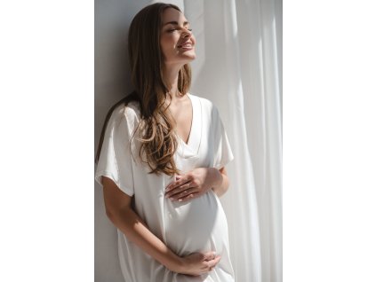 Bambusová halenka na těhotenské kojící pyžamo, krátký rukáv Moon, smetanová