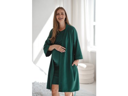 Szlafrok ciążowy z bawełny butelkowa zieleń (Velikost XS)