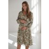 Těhotenské a kojicí šaty se lnem Lovely Dress Midi, zelená s květinami 3