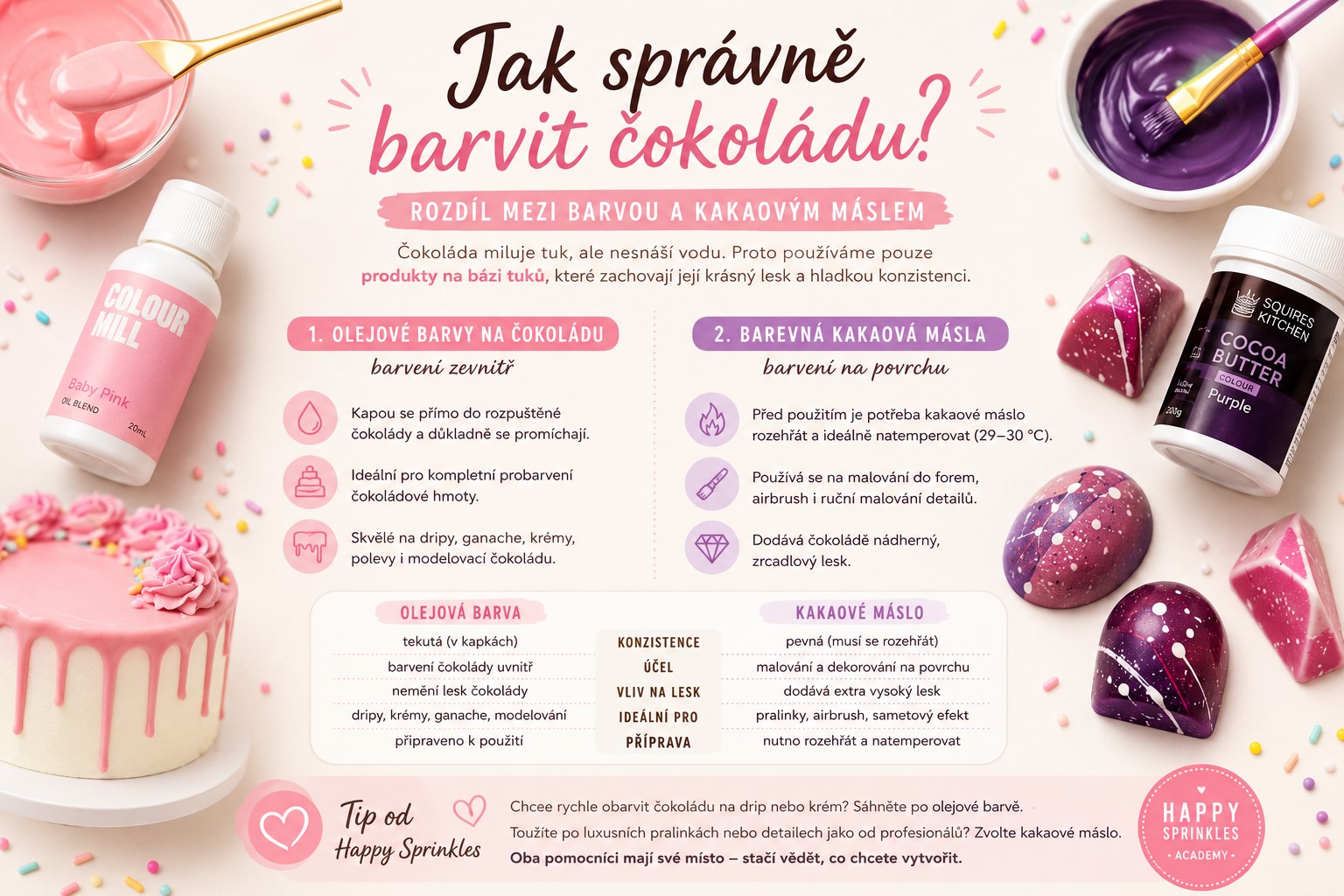 Jak správně barvit čokoládu? Velký průvodce rozdílem mezi barvou a kakaovým máslem