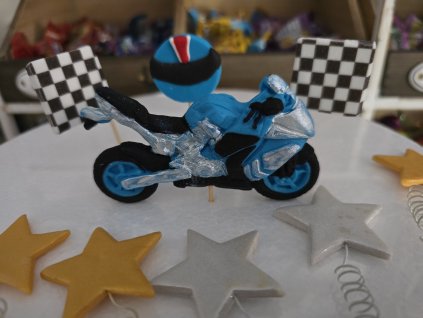 Cukrová sada na dort – motorka a doplňky (9 ks) červená