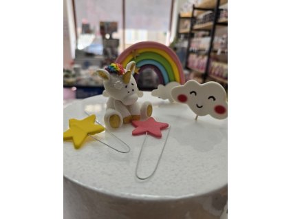 Jednorožec s duhou – 5 ks jedlá cukrová figurka na dort a dekorace