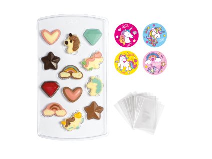 Forma na čokoládu Jednořožec se sáčky a nálepkami Decora