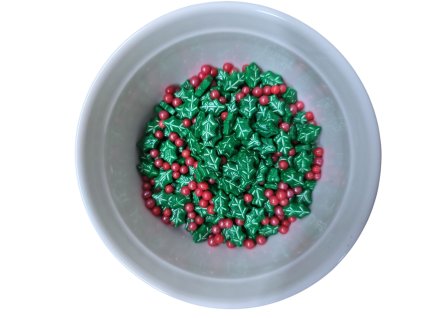 Vánoční mix cesmína – jedlý posyp se zelenými lístky a červenými bobulemi