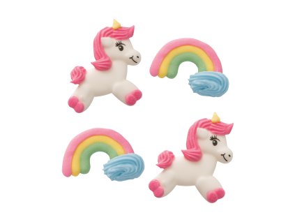 Cukrová dekorace – jednorožec + duha | 1 sada | plochá Günthart