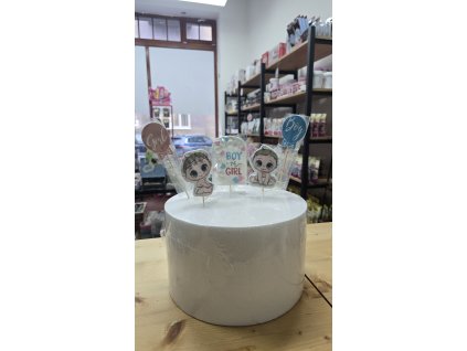 Holka nebo kluk? – sada jedlých zápichů, růžová a modrá