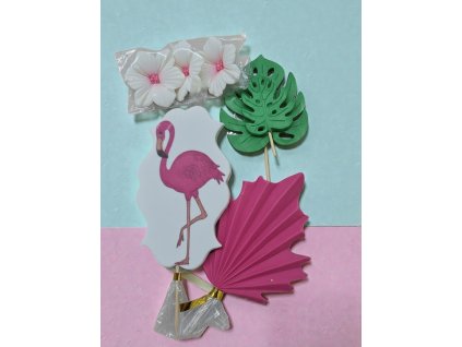 Plameňák – jedlá dortová dekorace (cukrové zápichy)