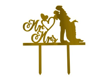 Taarttopper Bruiloft Mr Mrs Acryl Goud 16x14cm 2 4b1d