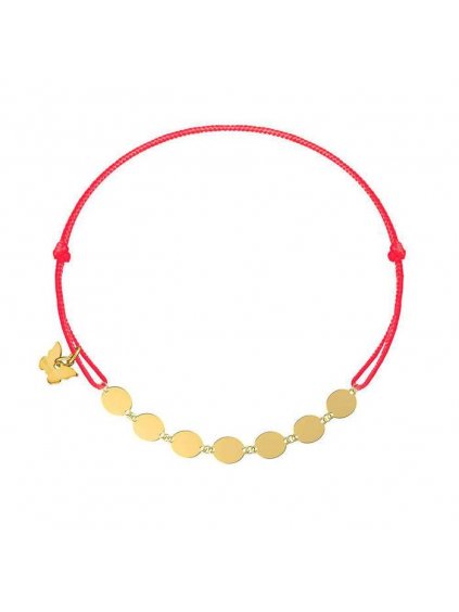 Round plates bracelet yellow gold plated on red 700x