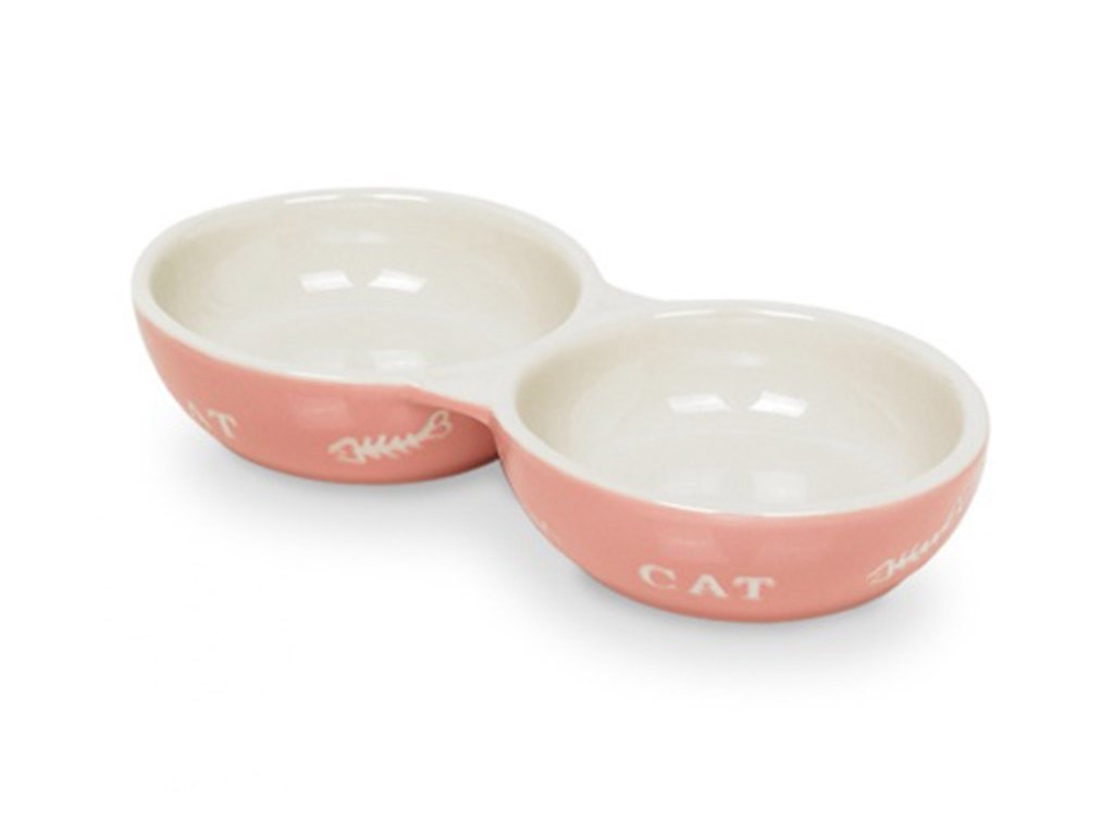 Keramická miska NOBBY Cat pro kočky dvojitá růžová 22x4cm (2x130ml)