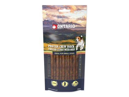 ONTARIO Small Dogs Protein Chew Snack Twisted Sticks with Beef 12,7cm (10ks) 65g