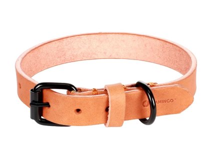 Obojek FLAMINGO Leano kožený světle hnědý (S/M) 2x31-39cm (DOPRODEJ)