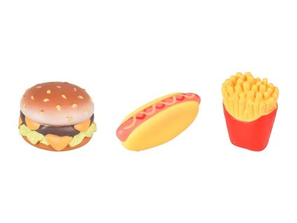 Hračka FLAMINGO latex - Wynona hamburger/hot dog/hranolky 6x6x3,5cm (MIX DRUHŮ)