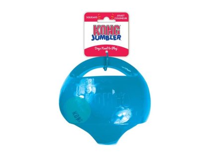 Hračka KONG Jumbler gumový míč s rukojetí a tenisákem (L/XL) 18cm (MIX BAREV)