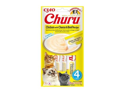 INABA Churu Cat Snack kuře, sýr a hovězí příchutí 4x14g