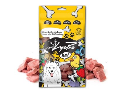 LYOPRO mrazem sušené kuřecí kostky s jahodami 50g