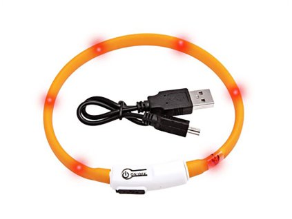 Svítící obojek FLAMINGO Visio Light oranžový s LED diodami 35cm (upravitelná délka)