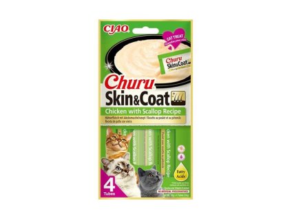 INABA Churu Cat Skin & Coat kuře a hřebenatka 4x14g