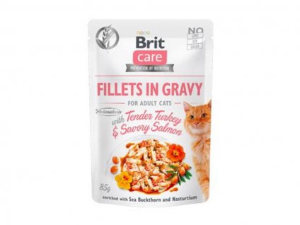 Kapsička BRIT CARE Cat Fillets in Gravy Tender Turkey & Savory Salmon 85g