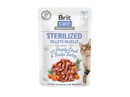 Kapsička BRIT CARE Cat Fillets in Jelly Sterilized Hearty Duck & Tender Turkey 85g