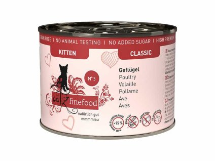 Konzerva CATZ FINEFOOD Kitten No.3 s drůbežím a brusinkami 200g