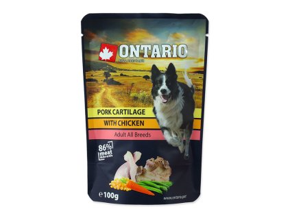 Kapsička ONTARIO Dog Pork Cartilage with Chicken in Broth 100g (DOPRODEJ)