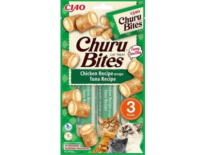 CIAO Churu Cat Bites Snack kuře a tuňák 3x10g