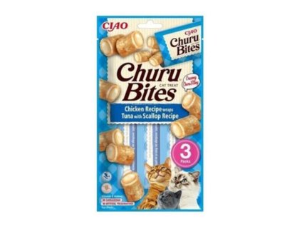 CIAO Churu Cat Bites Snack kuře, tuňák a hřebenatka 3x10g