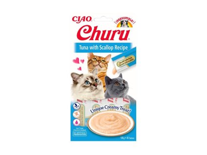 INABA Churu Cat Snack tuňák s příchutí hřebenatek 4x14g