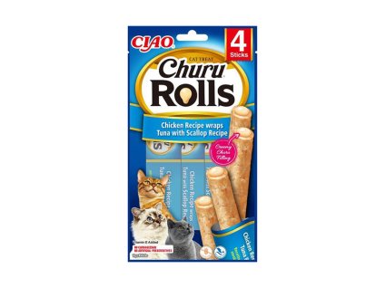 INABA Churu Cat Rolls Snack kuře, tuňák a hřebenatka 4x10g