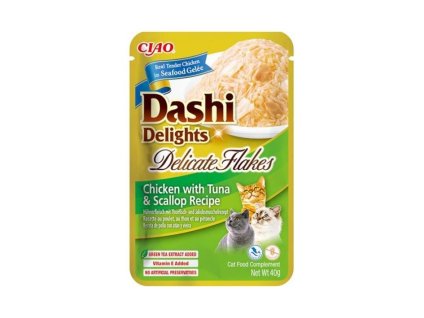 CIAO Dashi Cat Delights Delicate Flakes kuře, tuňák a hřebenatka 40g