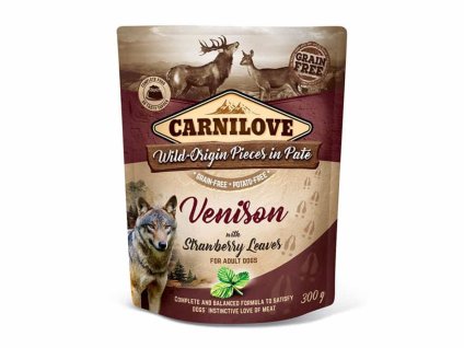 Kapsička CARNILOVE Dog Paté Venison with Strawberry Leaves 300g