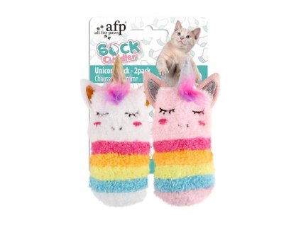 Hračka pro kočky AFP - Sock Cuddler ponožky s jednorožcem se šantou a aktinidií 15,5cm (2ks)