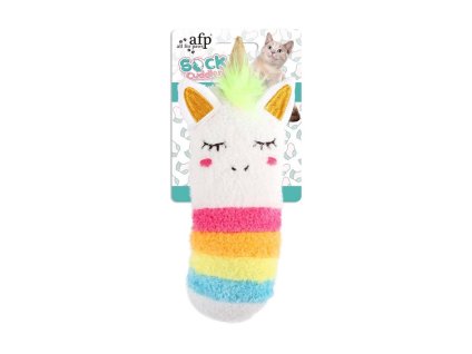 Hračka pro kočky AFP - Sock Cuddler ponožka s jednorožcem se šantou 24x8x3cm