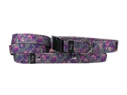 Obojek HAPPYZOO BY KIWLY softshell Květy na šedé 2x22-32cm