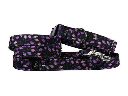 Obojek HAPPYZOO BY KIWLY softshell Fialové lístečky 2x22-32cm