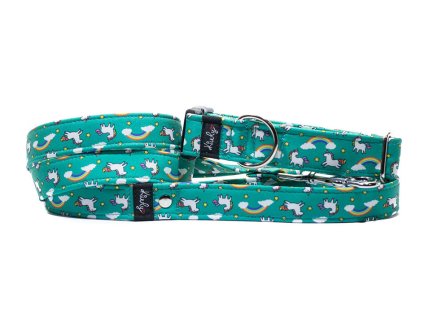 Obojek HAPPYZOO BY KIWLY softshell Jednorožci zelená 4x37-56cm