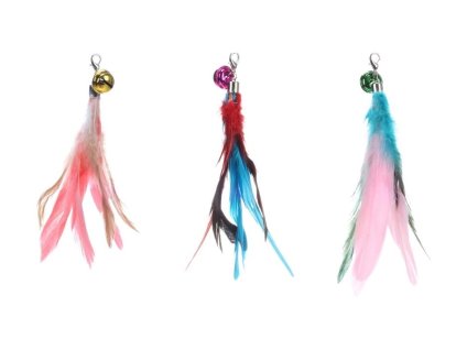 Hračka pro kočky FLAMINGO - Maud výměnný konec ke škádlítkům s peřím 2x1,2x5cm (MIX BAREV)