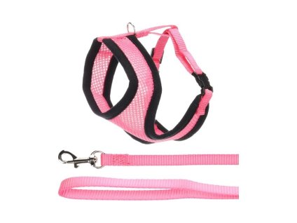 Postroj s vodítkem na kočku FLAMINGO Harms Kitten růžový 28x32-41cm