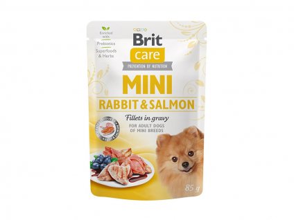 Kapsička BRIT CARE Dog Mini Rabbit & Salmon Fillets in Gravy 85g