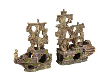 Akvarijní dekorace FLAMINGO - Herald vrak lodi (2 díly) 45x13x34cm