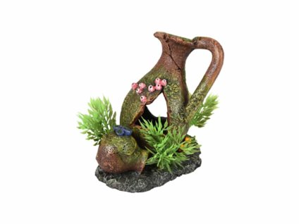 Akvarijní dekorace FLAMINGO - Moza amfora s rostlinami 11x8x11cm