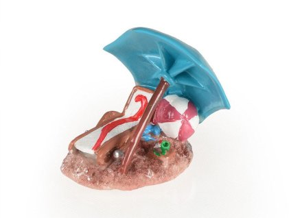 Akvarijní dekorace TOMMI - plážové lehátko s deštníkem 8,1x8x8,3cm