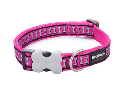 Obojek RED DINGO Bones Reflex tmavě růžový 2x30-47cm