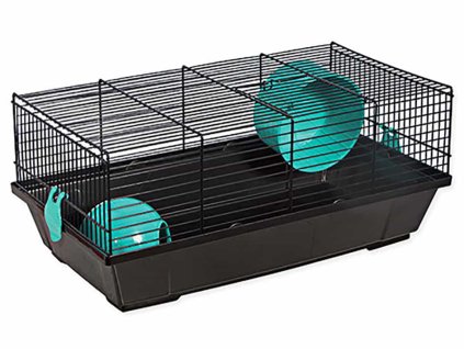 Klec SMALL ANIMALS Viktor černá s modrou výbavou 50,5x28x21cm